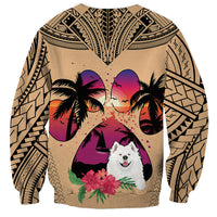Unisex sweatshirt featuring Samoyed in center with palm trees, flowers, and tribal print