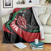 Black blanket with red and green lion warrior emblem and “YOUR TEXT” lettering