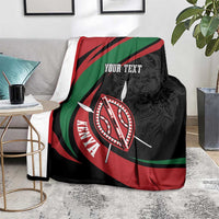 Black blanket with red and green lion warrior shield design and “YOUR TEXT”
