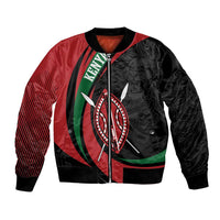 Unisex bomber jacket with lion emblem, zip front, red black green panels, ribbed cuffs