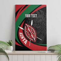 Canvas wall art with lion face and Masai shield, red green black striped design