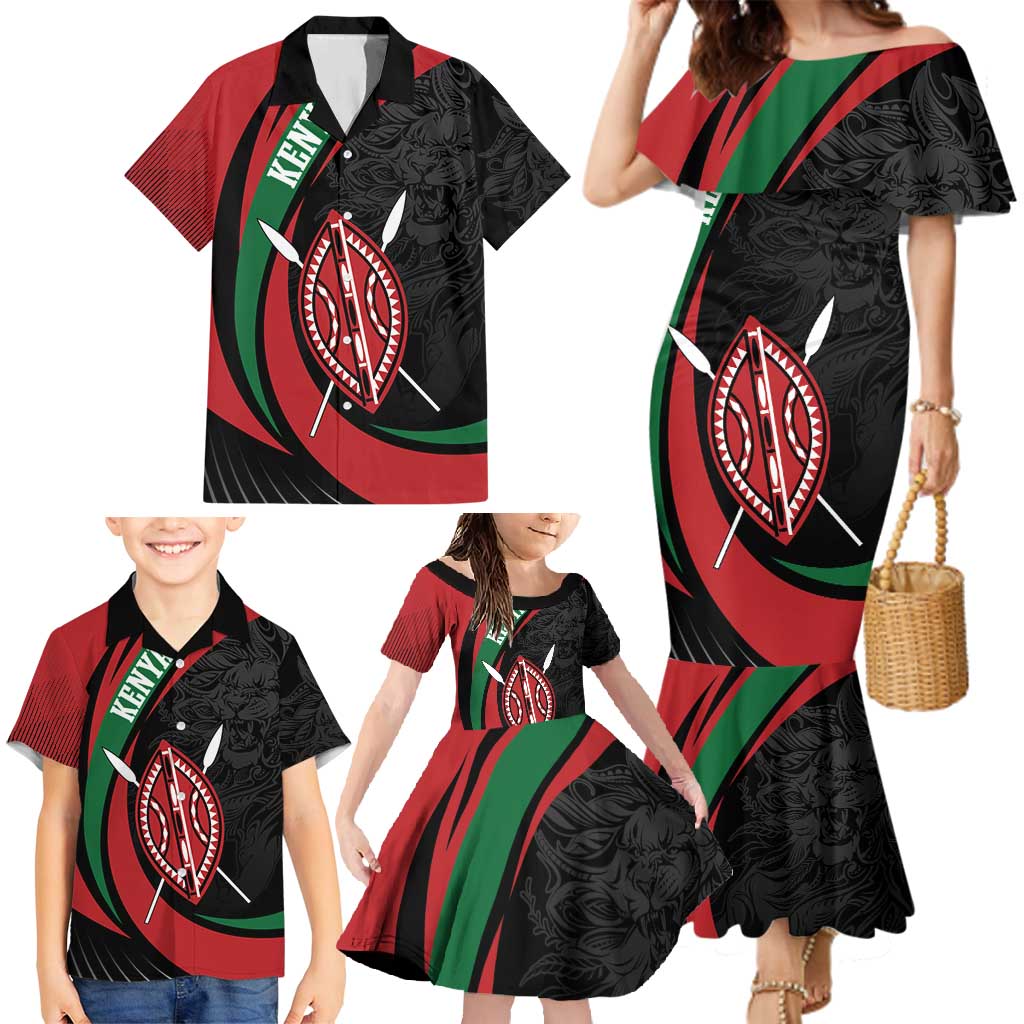 Kenya Mashujaa Day Personalized Family Matching Mermaid Dress and Hawaiian Shirt Lion Warrior with Masai Shield LT7 - Wonder Print Shop