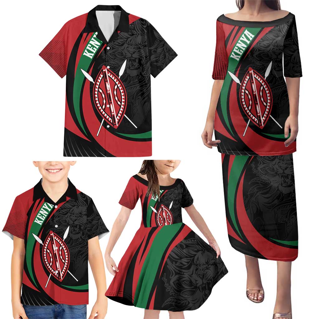 Kenya Mashujaa Day Personalized Family Matching Puletasi and Hawaiian Shirt Lion Warrior with Masai Shield - Wonder Print Shop