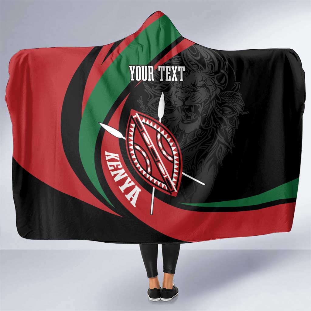 Kenya Mashujaa Day Personalized Hooded Blanket Lion Warrior with Masai Shield