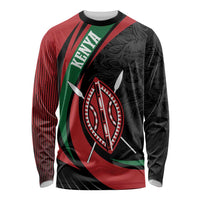 Unisex long-sleeve shirt with lion warrior graphic and Maasai shield, black/red/green