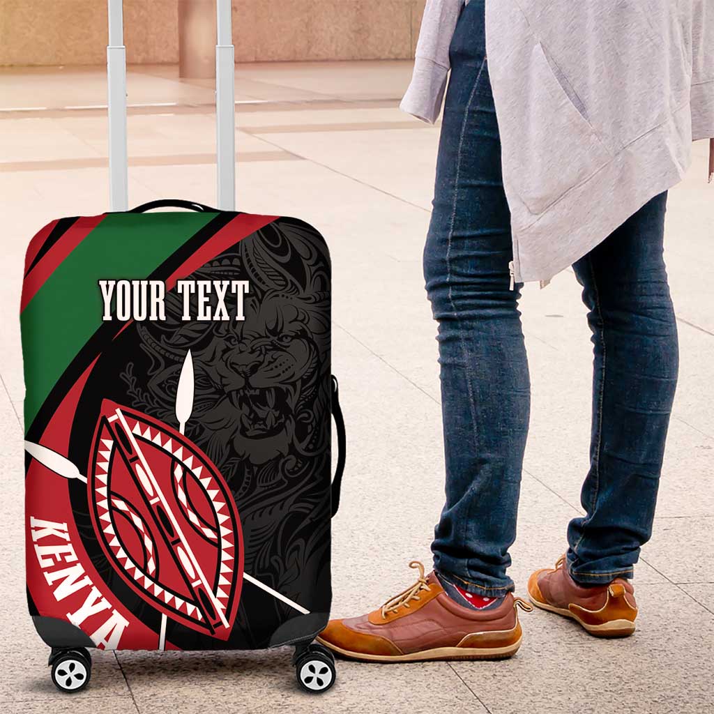 Kenya Mashujaa Day Personalized Luggage Cover Lion Warrior with Masai Shield - Wonder Print Shop