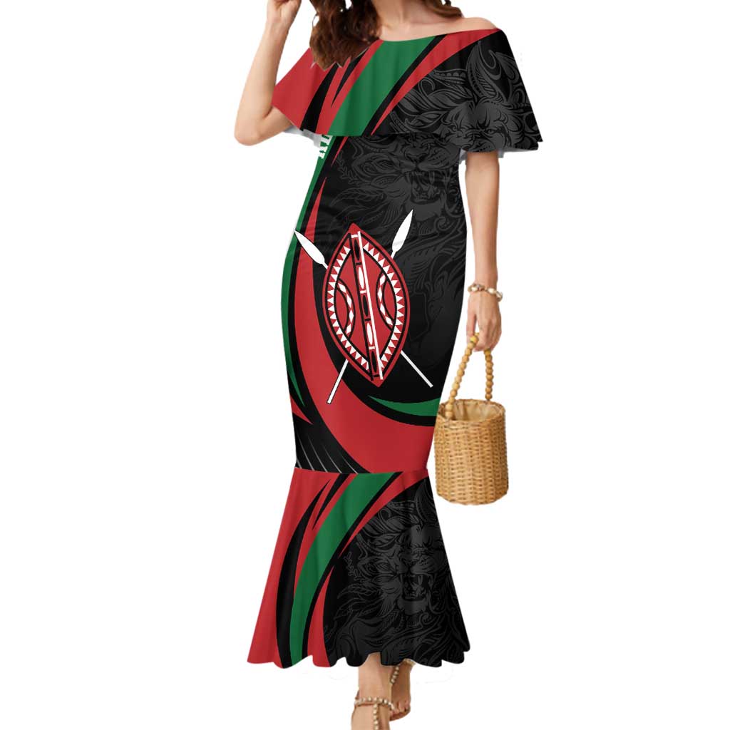 Kenya Mashujaa Day Personalized Mermaid Dress Lion Warrior with Masai Shield - Wonder Print Shop