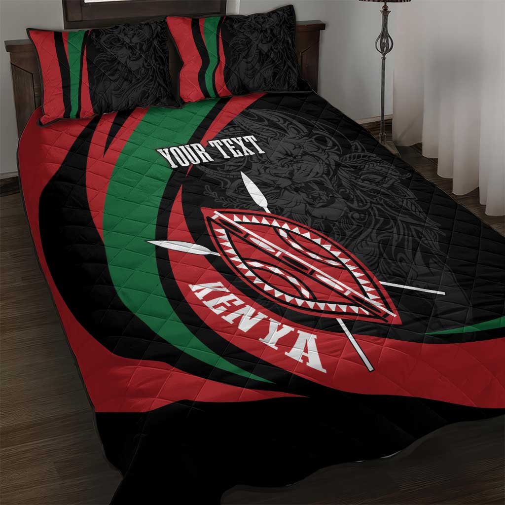 Kenya Mashujaa Day Personalized Quilt Bed Set Lion Warrior with Masai Shield - Wonder Print Shop