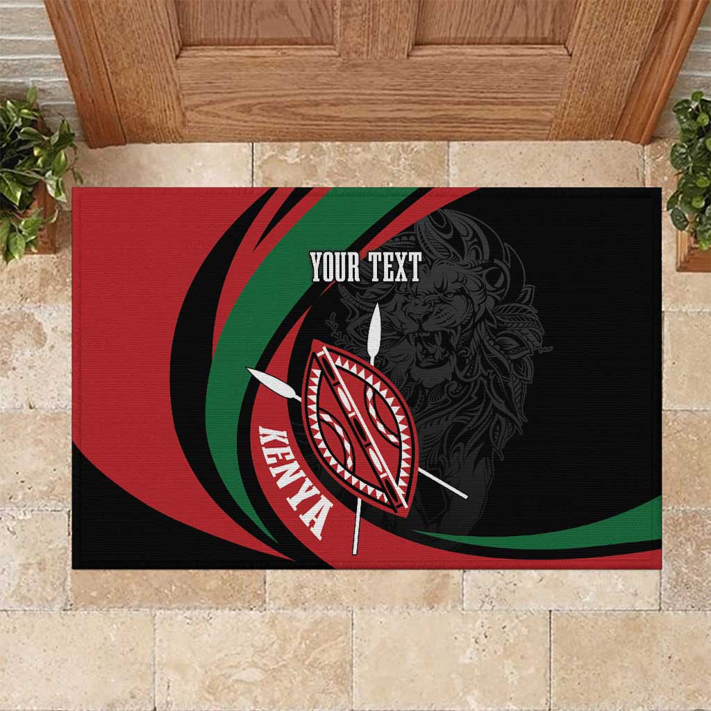 Kenya Mashujaa Day Personalized Rubber Doormat Lion Warrior with Masai Shield - Wonder Print Shop