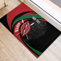 Personalized rubber doormat with Kenya shield graphic and your text on black