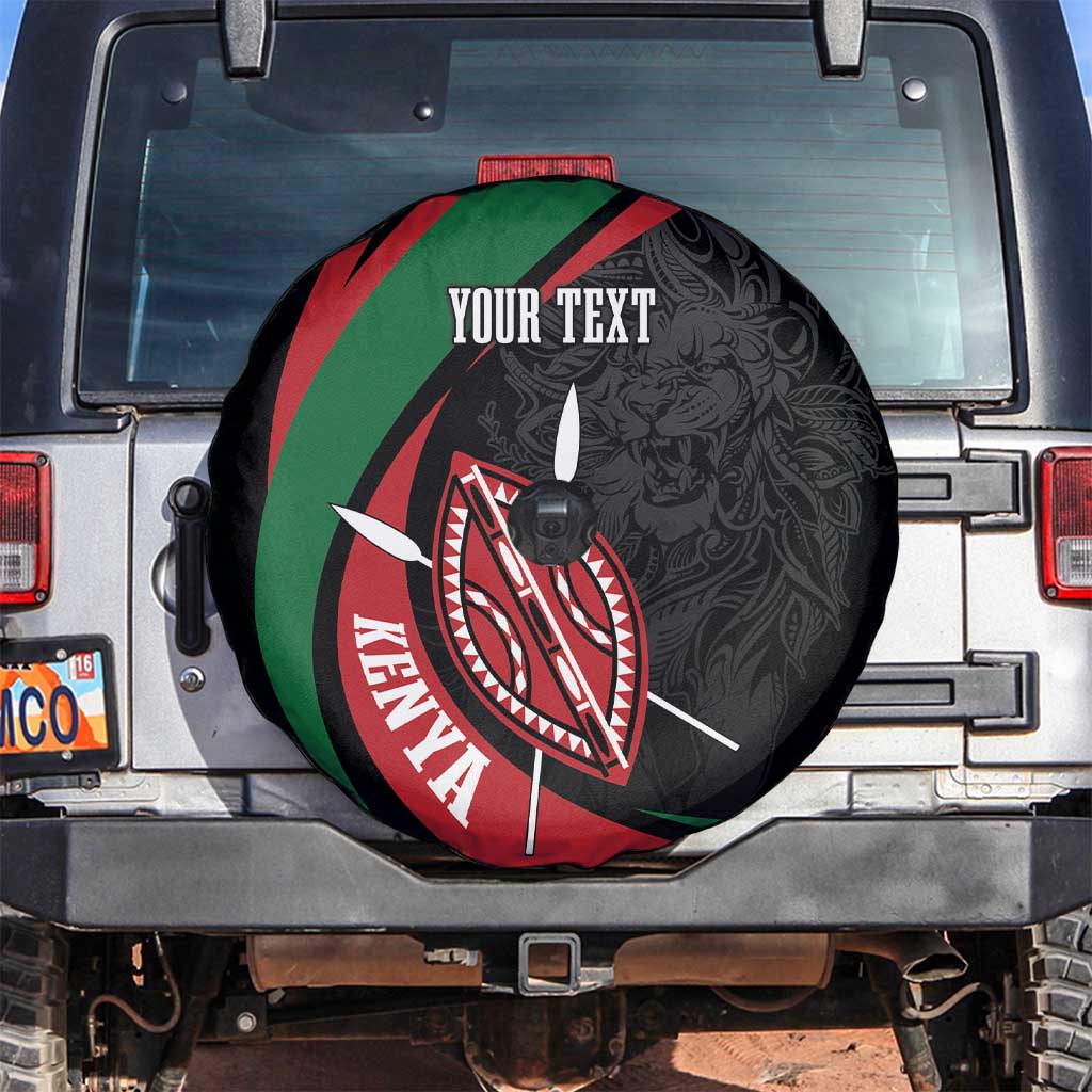 Kenya Mashujaa Day Personalized Spare Tire Cover Lion Warrior with Masai Shield - Wonder Print Shop