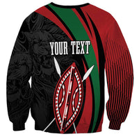 Unisex black sweatshirt with red and green warrior lion graphic and 'YOUR TEXT' print
