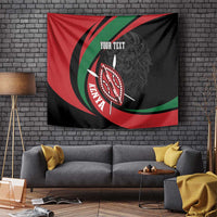 Personalized Kenya tapestry with lion warrior artwork, shield graphic, and “YOUR TEXT”.
