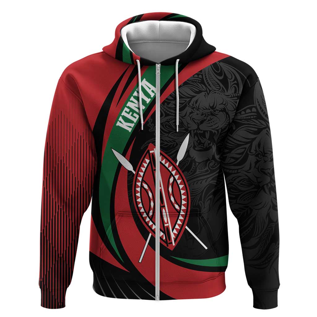 Kenya Mashujaa Day Personalized Zip Hoodie Lion Warrior with Masai Shield - Wonder Print Shop