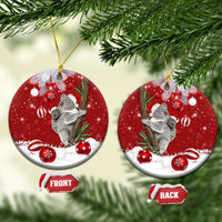 Red ceramic round Santa koala Christmas ornament with gold hanging loop