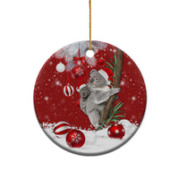 Red ceramic round koala Santa ornament with gold hanging loop