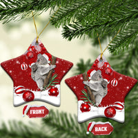 Red ceramic star-shaped koala Santa Christmas ornament with gold hanging loop