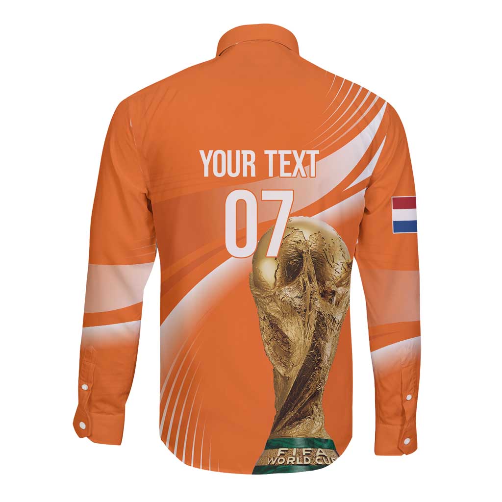 Netherlands Custom Orange Lions WC2026 Long Sleeve Button Shirt - Wonder Print Shop