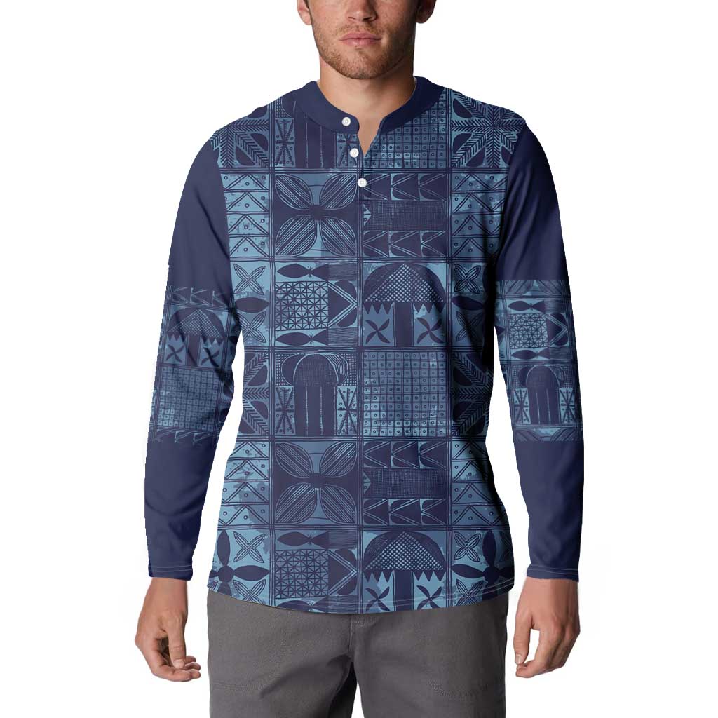 Yoruba Adire Eleko Patterns Button Sweatshirt Indigo Vintage