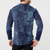 Yoruba Adire Eleko Patterns Button Sweatshirt Indigo Vintage