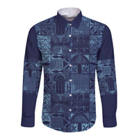 Yoruba Adire Eleko Patterns Long Sleeve Button Shirt Indigo Vintage