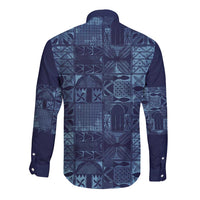 Yoruba Adire Eleko Patterns Long Sleeve Button Shirt Indigo Vintage