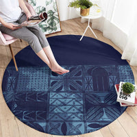 Yoruba Adire Eleko Patterns Round Carpet Indigo Vintage