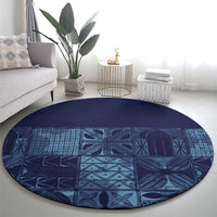Yoruba Adire Eleko Patterns Round Carpet Indigo Vintage