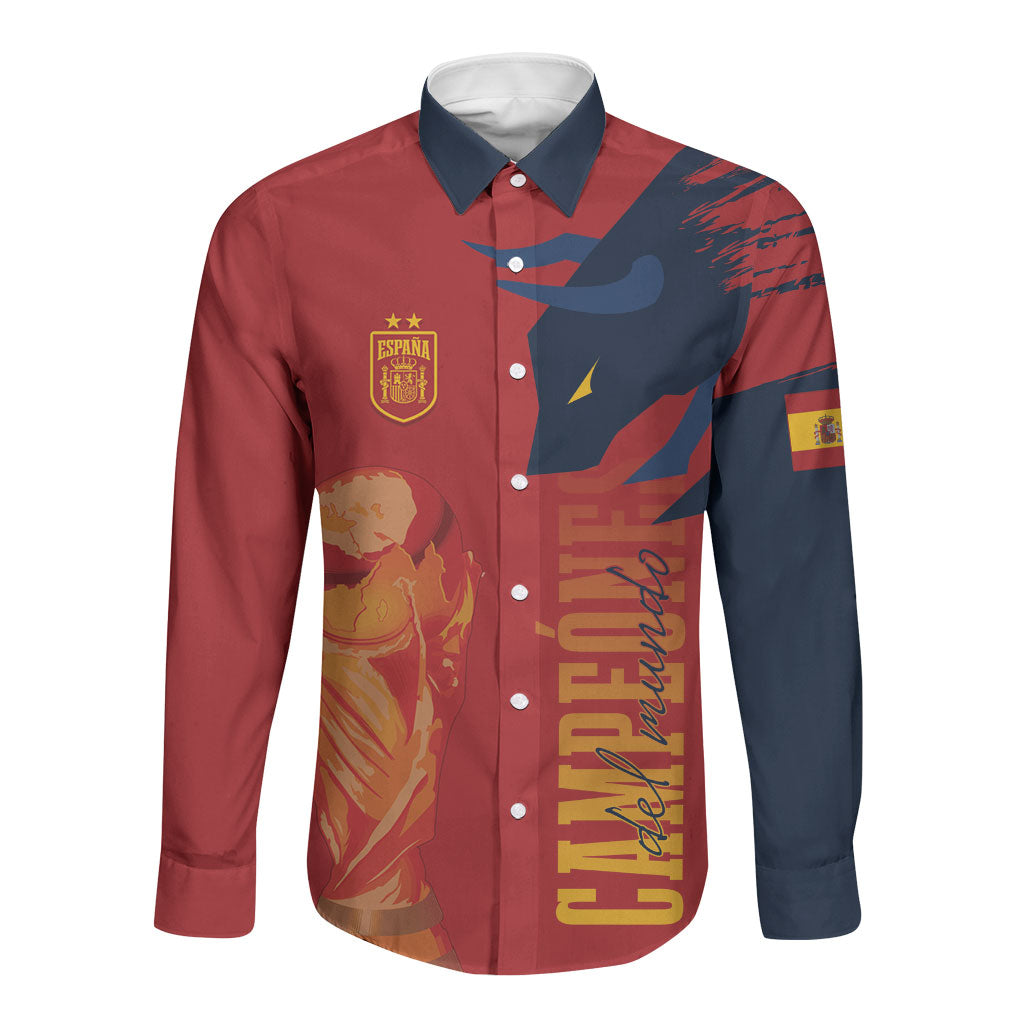 La Furia Roja Espana Custom Long Sleeve Button Shirt Campeones del Mundo 2026