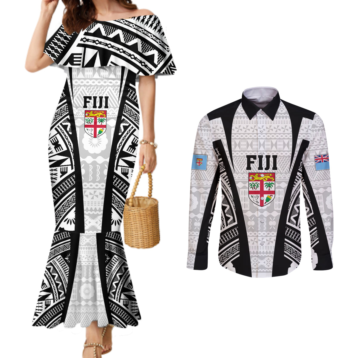 personalised-fiji-rugby-couples-matching-mermaid-dress-and-long-sleeve-button-shirts-2023-world-cup-history-makers-white-ver