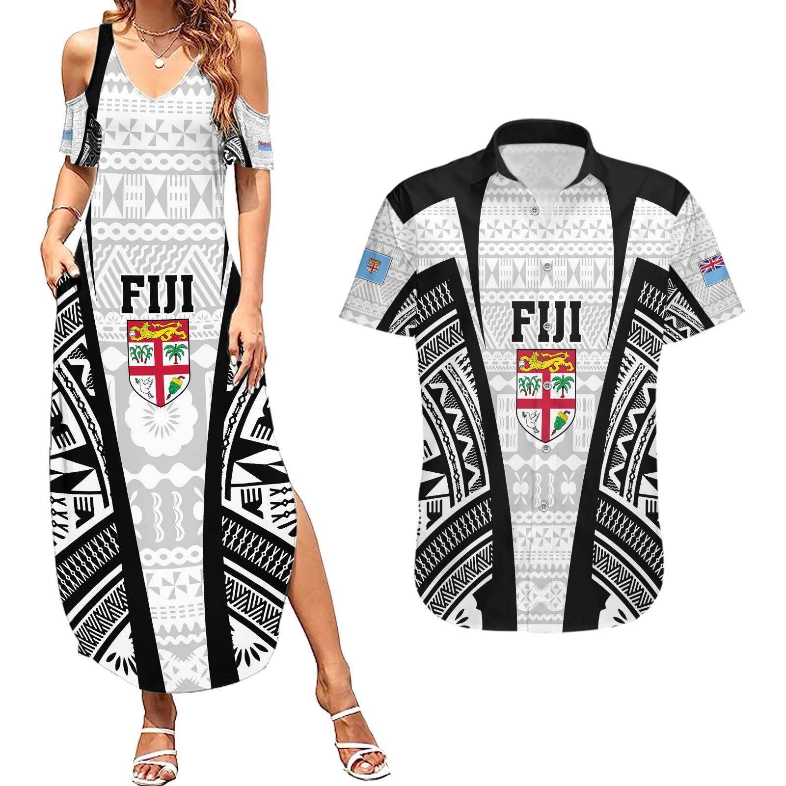 Personalised Fiji Rugby Couples Matching Summer Maxi Dress and Hawaiian Shirt 2023 World Cup History Makers - White Ver LT7 - Wonder Print Shop