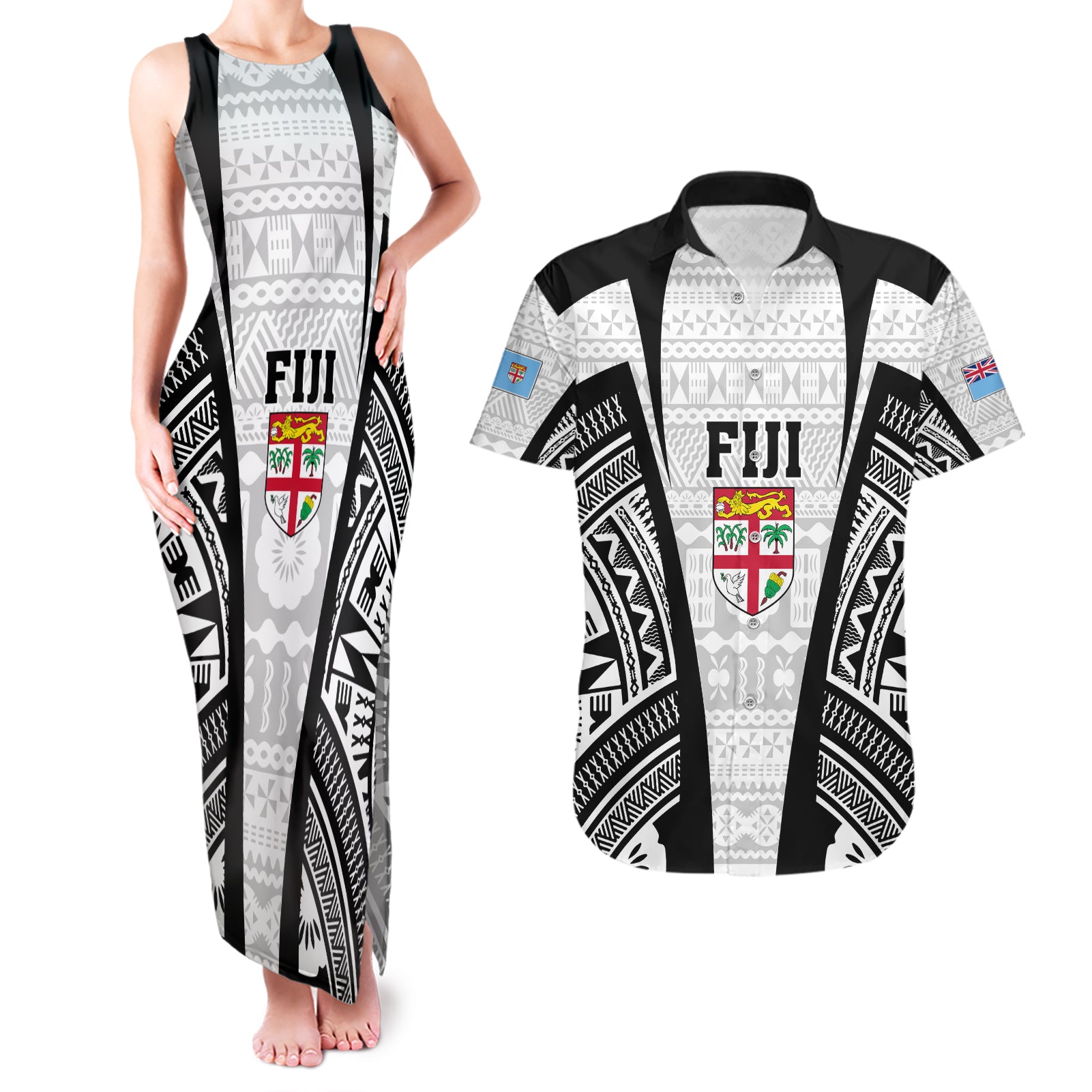 Personalised Fiji Rugby Couples Matching Tank Maxi Dress and Hawaiian Shirt 2023 World Cup History Makers - White Ver LT7 - Wonder Print Shop