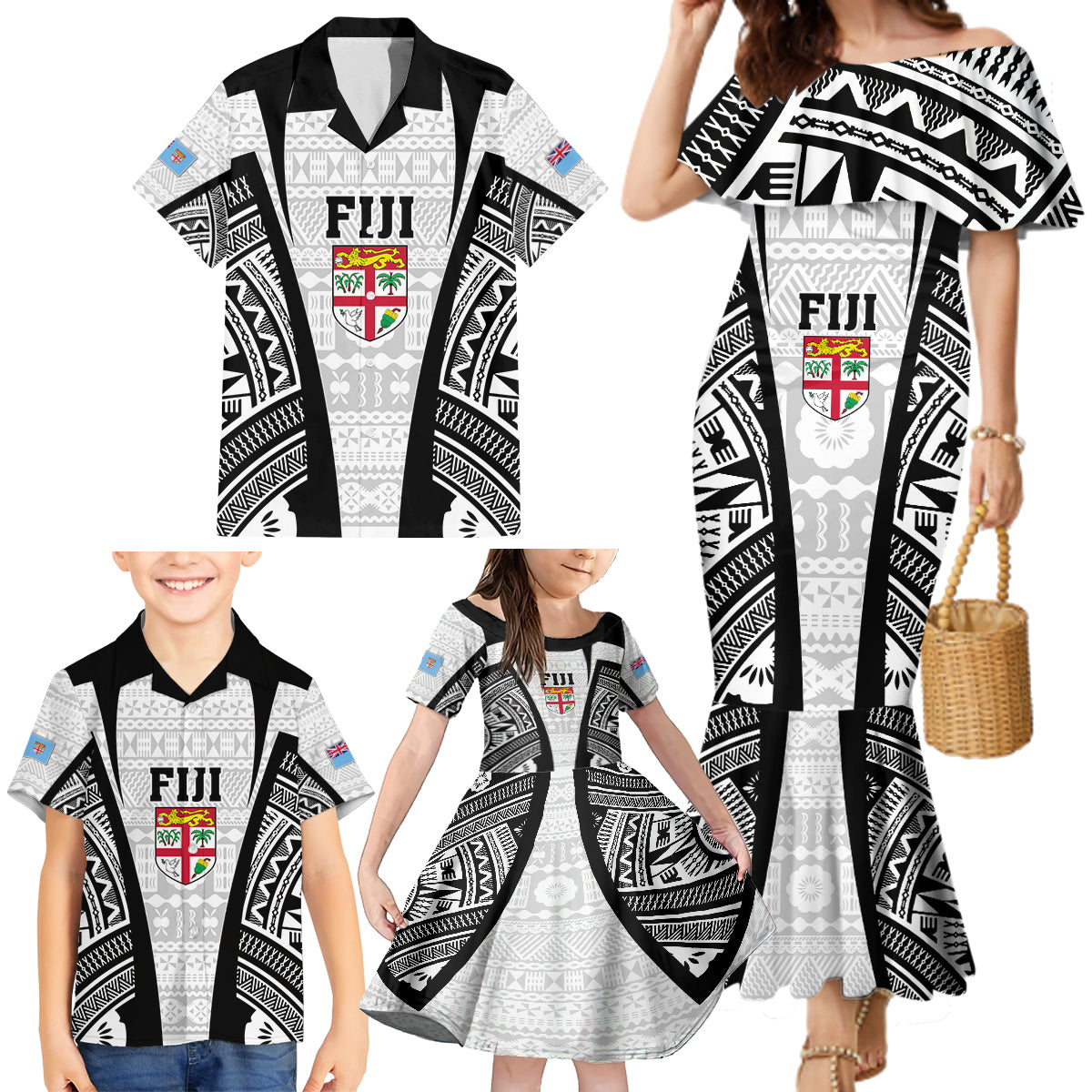 Personalised Fiji Rugby Family Matching Mermaid Dress and Hawaiian Shirt 2023 World Cup History Makers - White Ver LT7 - Wonder Print Shop