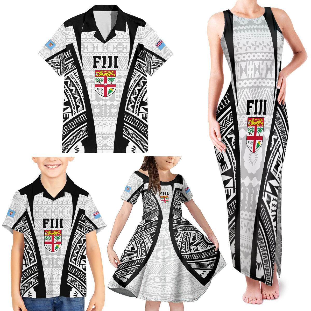 Personalised Fiji Rugby Family Matching Tank Maxi Dress and Hawaiian Shirt 2023 World Cup History Makers - White Ver - Wonder Print Shop