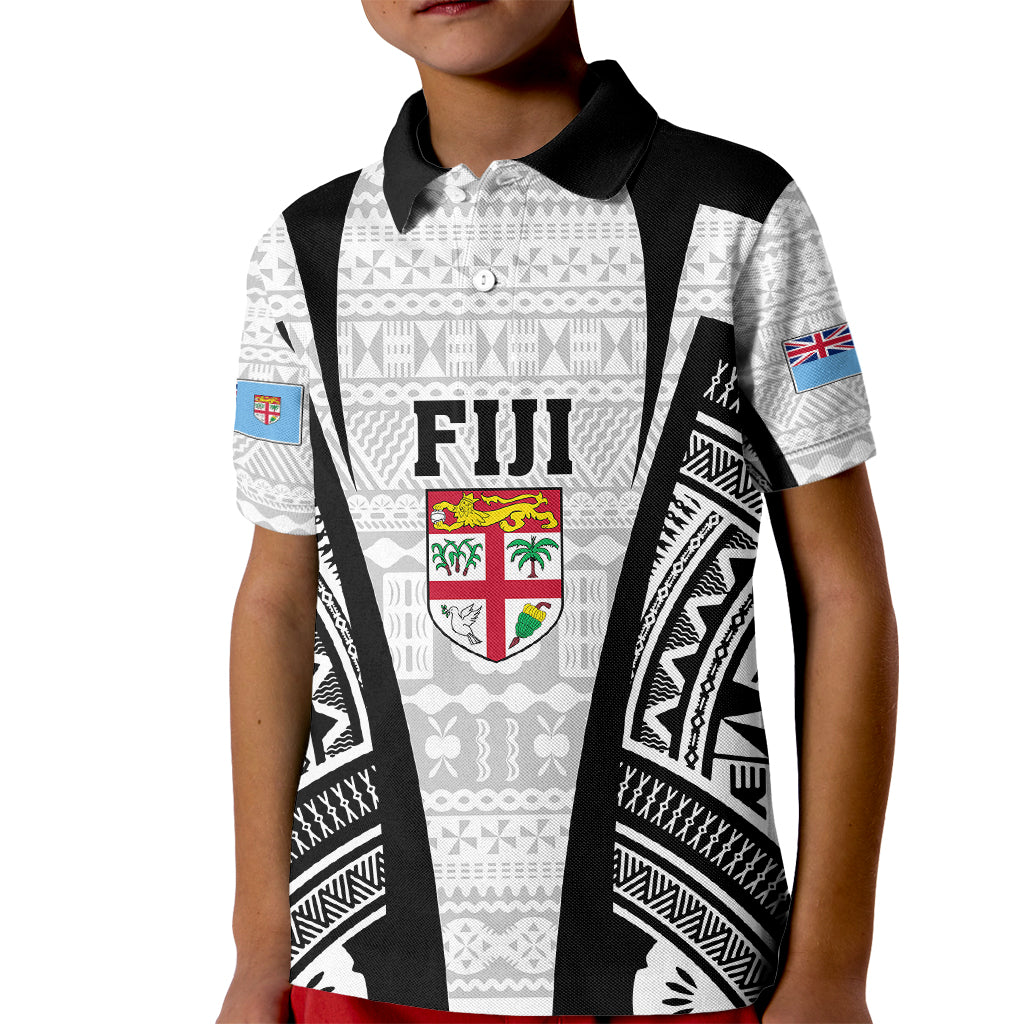 Personalised Fiji Rugby Kid Polo Shirt 2023 World Cup History Makers - White Ver - Wonder Print Shop