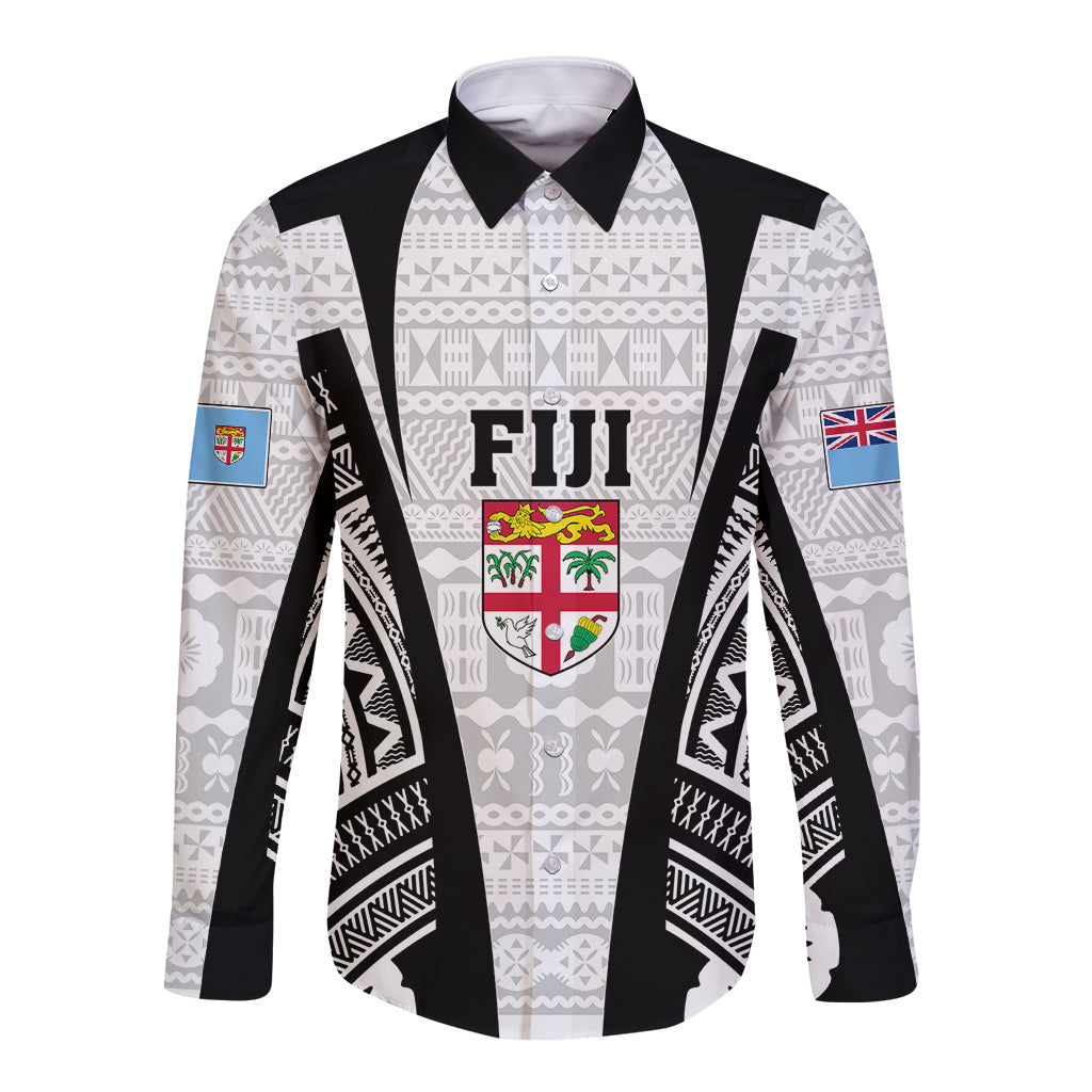 Personalised Fiji Rugby Long Sleeve Button Shirt 2023 World Cup History Makers - White Ver - Wonder Print Shop