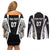 Personalised Fiji Rugby Couples Matching Off Shoulder Short Dress and Long Sleeve Button Shirts 2023 World Cup History Makers - Black Ver LT7 - Wonder Print Shop