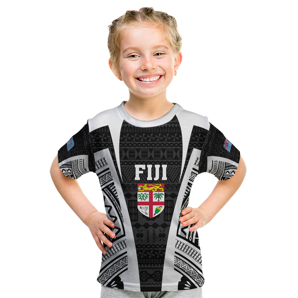 Personalised Fiji Rugby Kid T Shirt 2023 World Cup History Makers - Black Ver - Wonder Print Shop