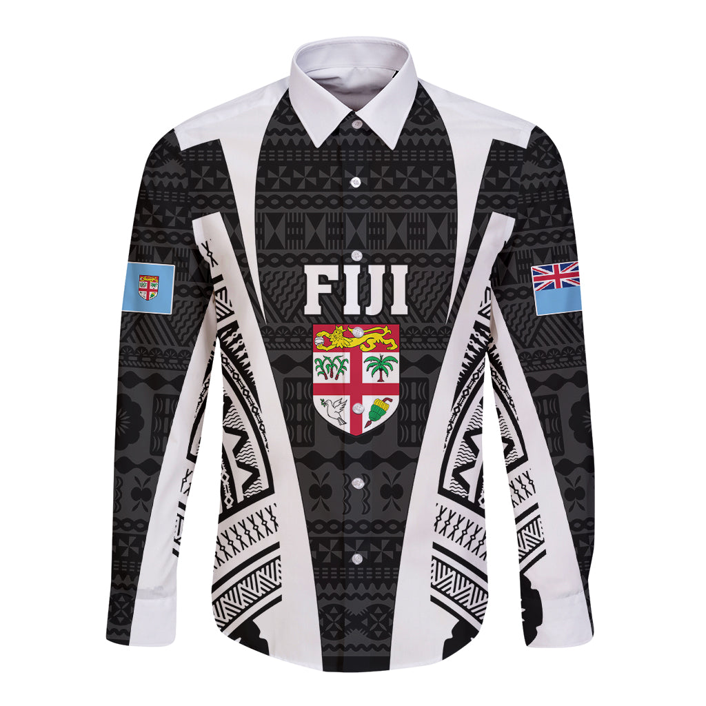 Personalised Fiji Rugby Long Sleeve Button Shirt 2023 World Cup History Makers - Black Ver - Wonder Print Shop