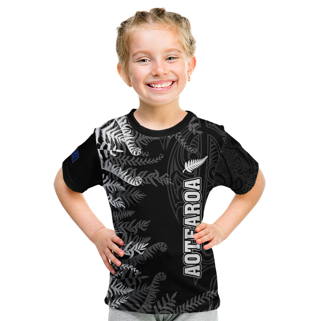 Personalised New Zealand Rugby Kid T Shirt Silver Fern Basic 2023 World Cup - Wonder Print Shop