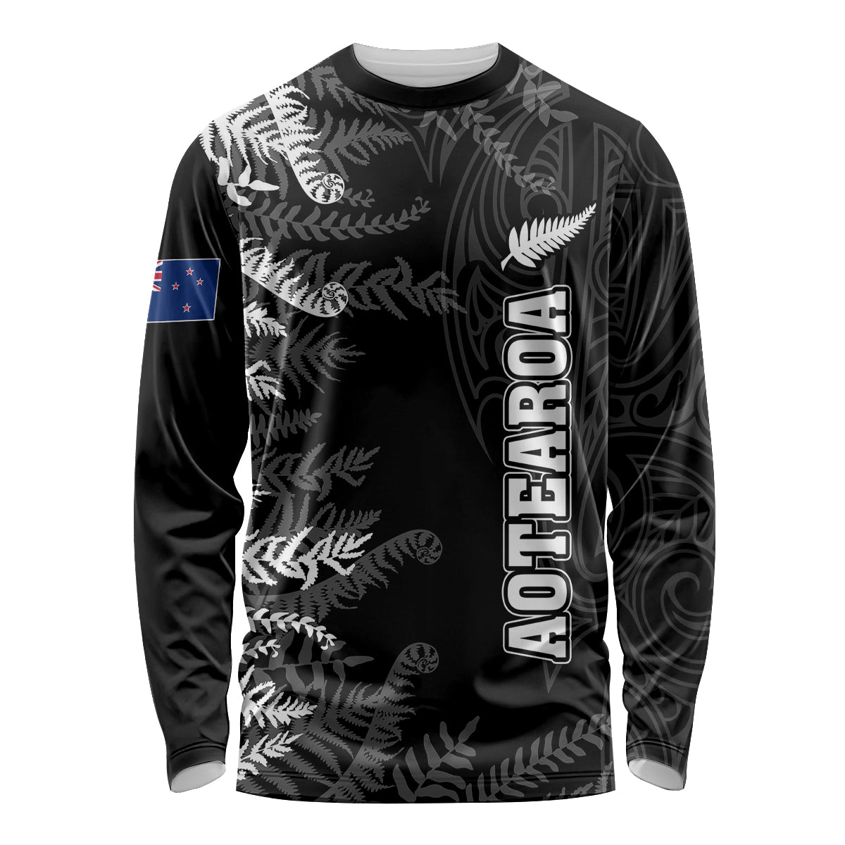 Personalised New Zealand Rugby Long Sleeve Shirt Silver Fern Basic 2023 World Cup - Wonder Print Shop