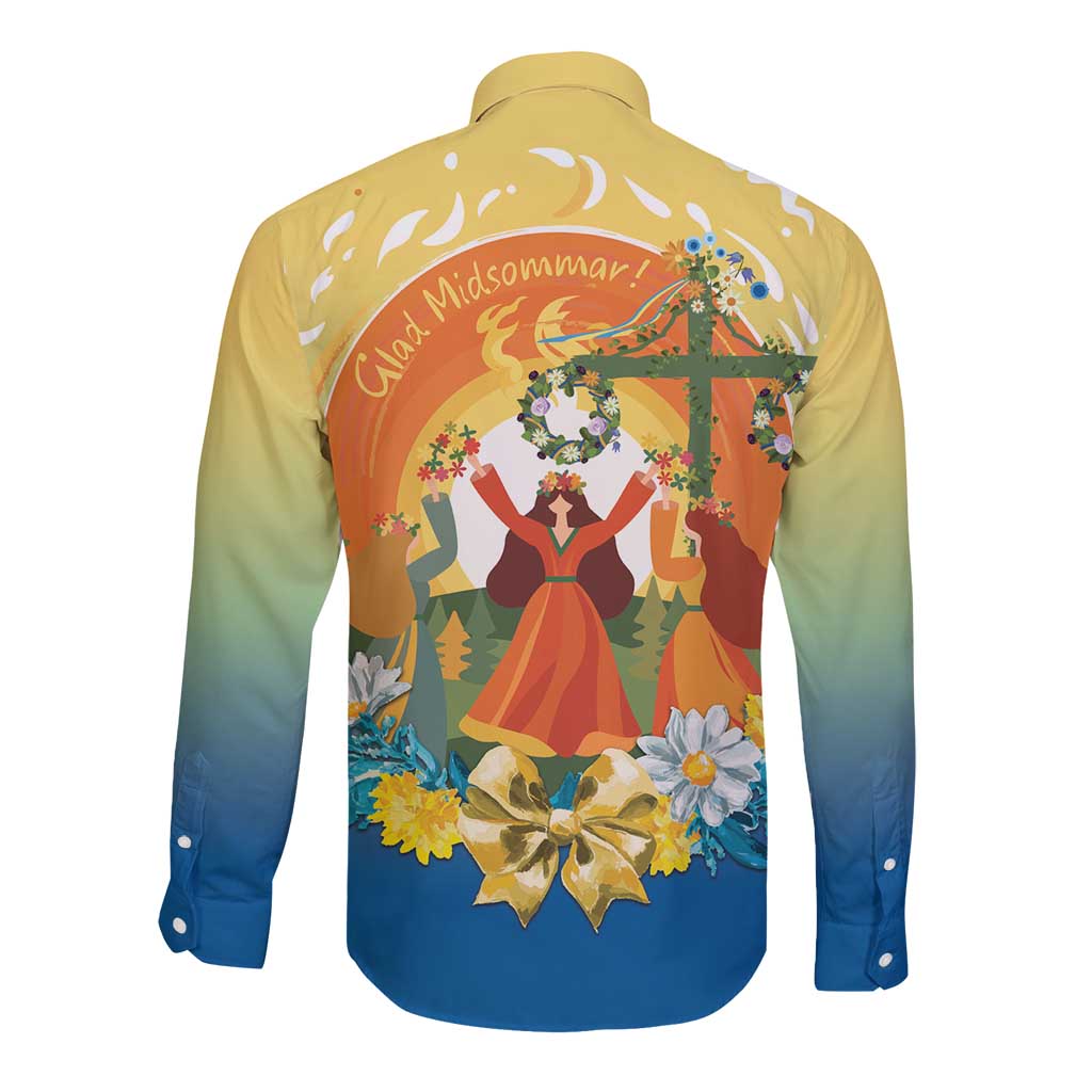 Sverige Glad Midsommar Long Sleeve Button Shirt Majstang Dancing