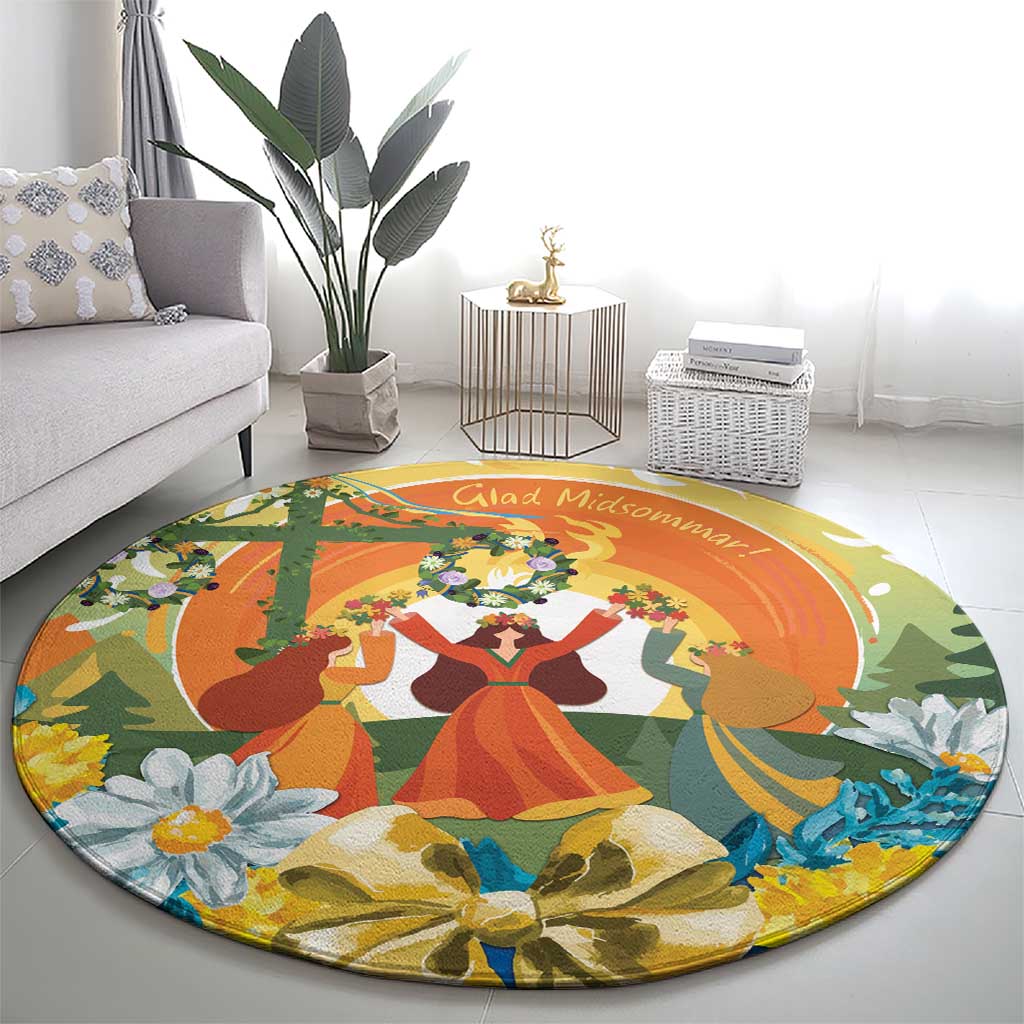 Sverige Glad Midsommar Round Carpet Majstang Dancing