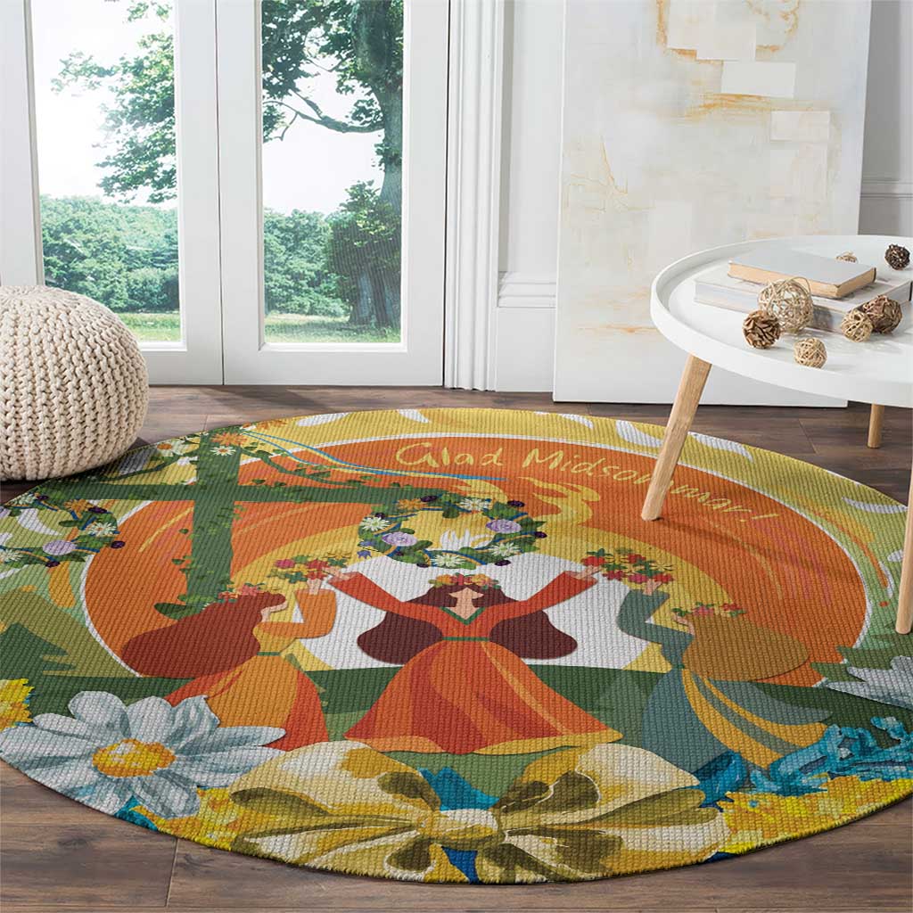 Sverige Glad Midsommar Round Carpet Majstang Dancing