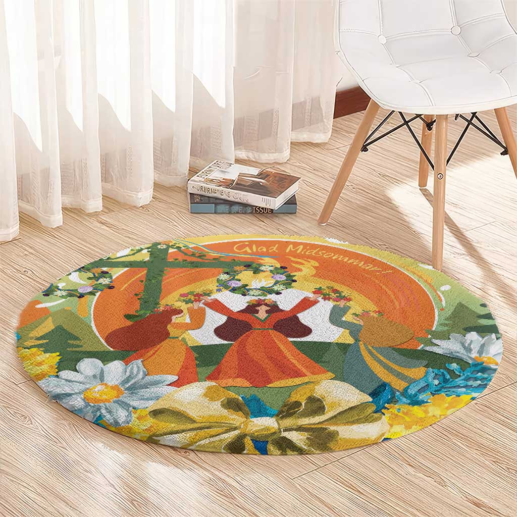 Sverige Glad Midsommar Round Carpet Majstang Dancing