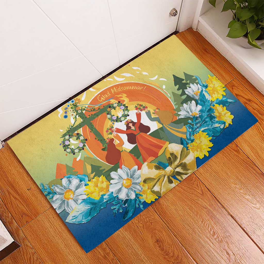 Sverige Glad Midsommar Rubber Doormat Majstang Dancing
