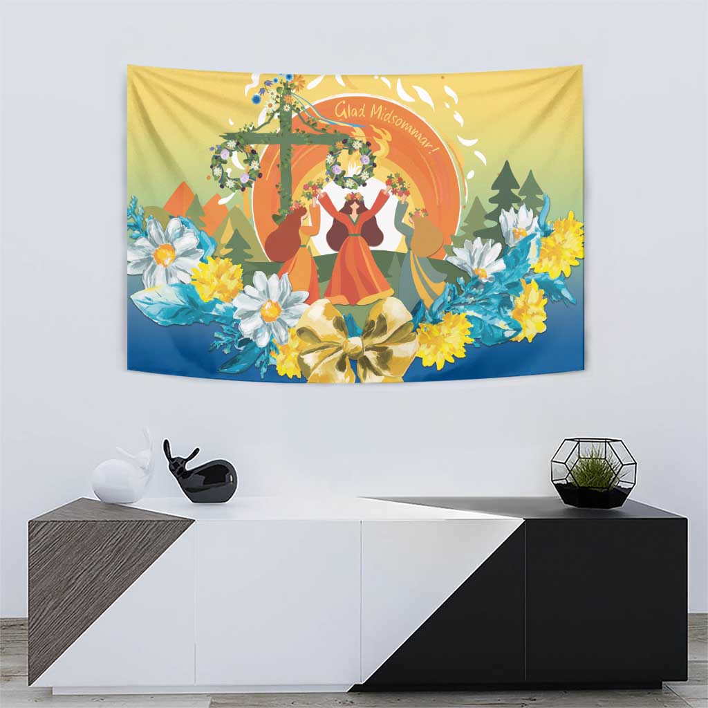 Sverige Glad Midsommar Tapestry Majstang Dancing
