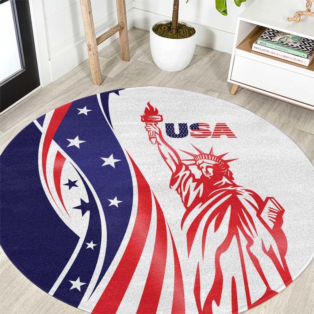 Fourth Of July USA Round Carpet American Dream - Statue Of Liberty