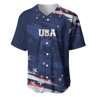 Blue baseball jersey with USA graphic, button front, eagle and star pattern