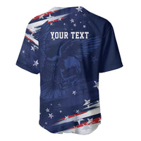 Blue baseball jersey back with 'YOUR TEXT', eagle and stars patriotic print
